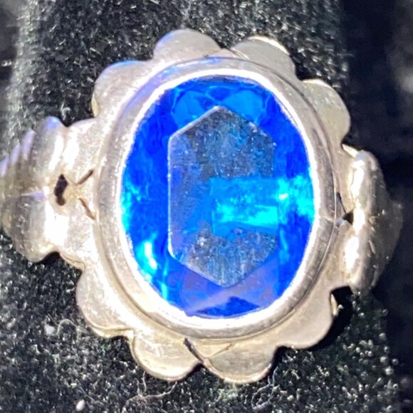 Ring Size 4.5 Blue Glass Faceted Vintage Jewelry Sterling Silver Tested - Picture 4 of 16